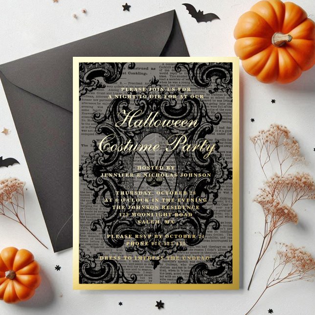 Gothic Spider Halloween Costume Party Gold Foil Invitation (Gothic Spider Halloween Costume Party Gold Foil Invitation)