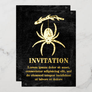 Gothic Spider Hanging From Branch Foil Invitation