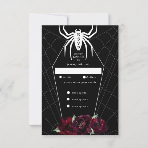 Gothic Spider Web Coffin Black White Red RSVP Card