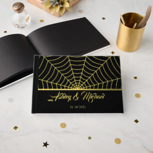 Gothic spider web Custom Wedding black gold foil Foil Guest Book