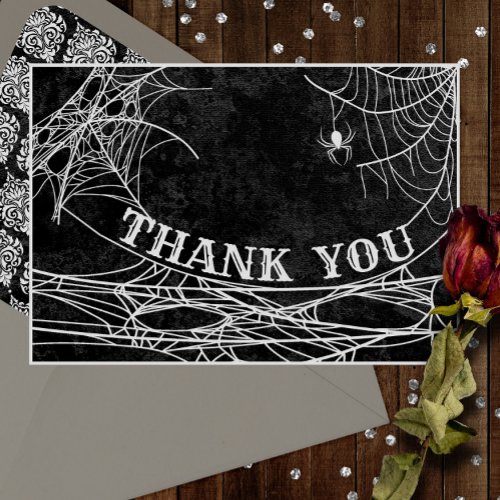 Gothic Spider Web Halloween Wedding or Shower Than Thank You Card