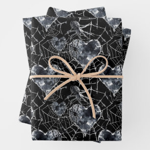 Gothic Spider Web Hearts Romantic Wrapping Paper Sheets