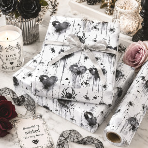 Gothic Spider Web Hearts Valentine Wrapping Paper Sheets