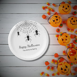 Gothic Spiders Black White Halloween Party Paper Plates