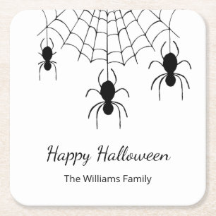 Gothic Spiders Black White Halloween Party Square Paper Coaster