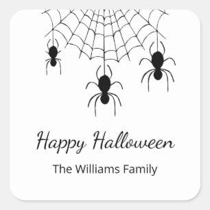 Gothic Spiders Black White Halloween Party Square Sticker