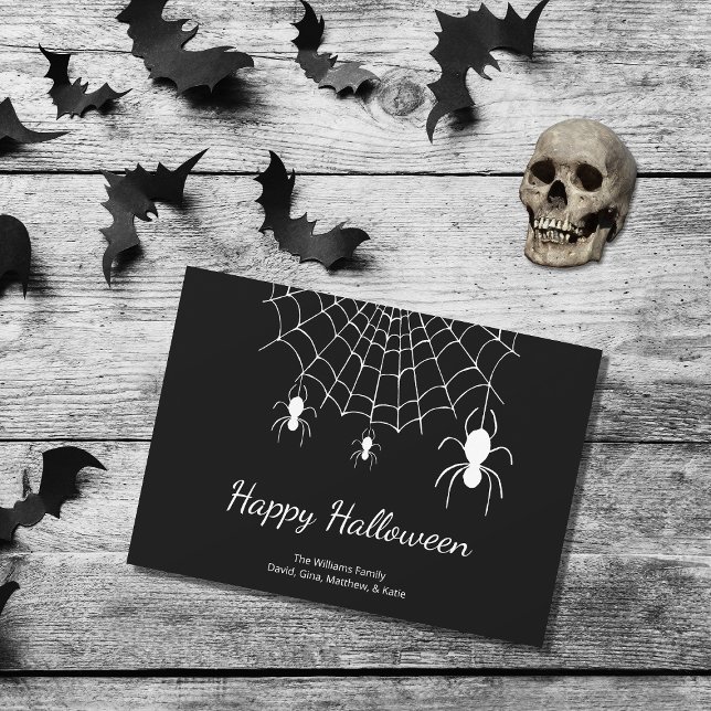 Gothic Spiders Simple Black White Happy Halloween  Holiday Card (Creator Uploaded)