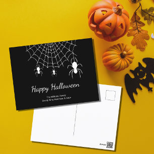 Gothic Spiders Simple Black White Happy Halloween Holiday Postcard