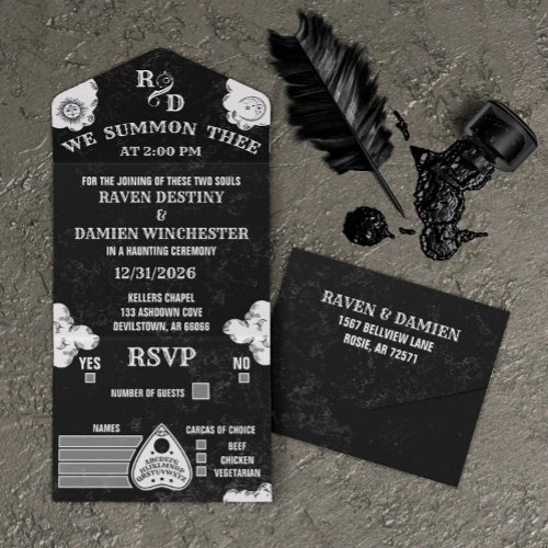 Gothic Spirit Board Fall Halloween Witchy Wedding All In One Invitation