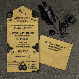 Gothic Spirit Board Fall, Witchy Halloween Wedding All In One Invitation