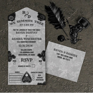 Gothic Spirit Board, Witchy Fall Halloween Wedding All In One Invitation