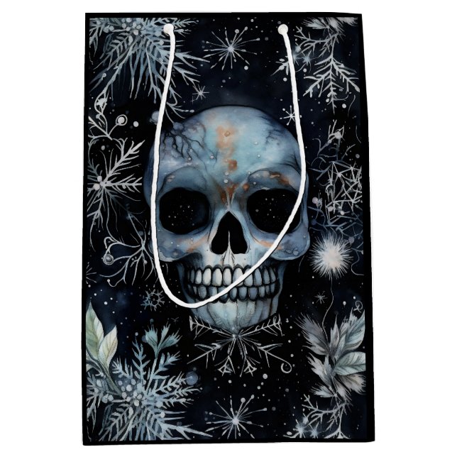Gothic Spooky Christmas Skull Medium Gift Bag (Front)