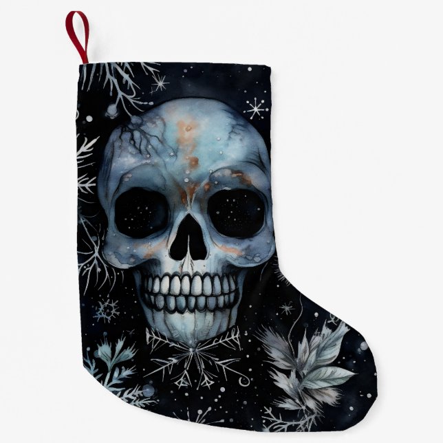 Gothic Spooky Christmas Skull Small Christmas Stocking (Front)