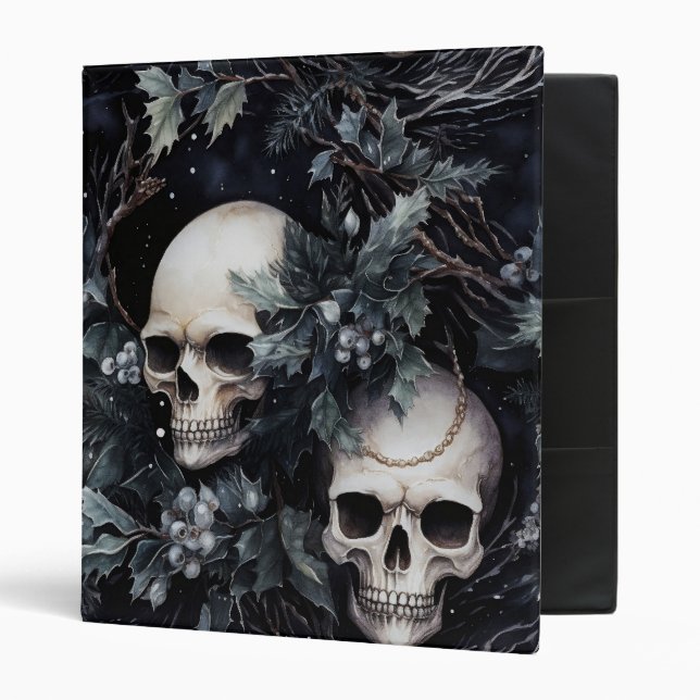 Gothic Spooky Christmas Skulls 3 Ring Binder (Front/Inside)