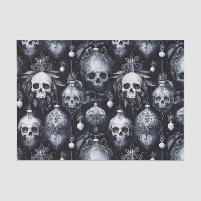 Gothic Spooky Christmas Skulls Tissue Paper (Front)