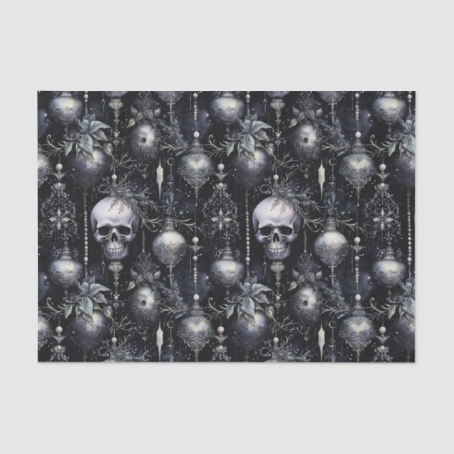 Gothic Spooky Christmas Skulls Tissue Paper (Front)