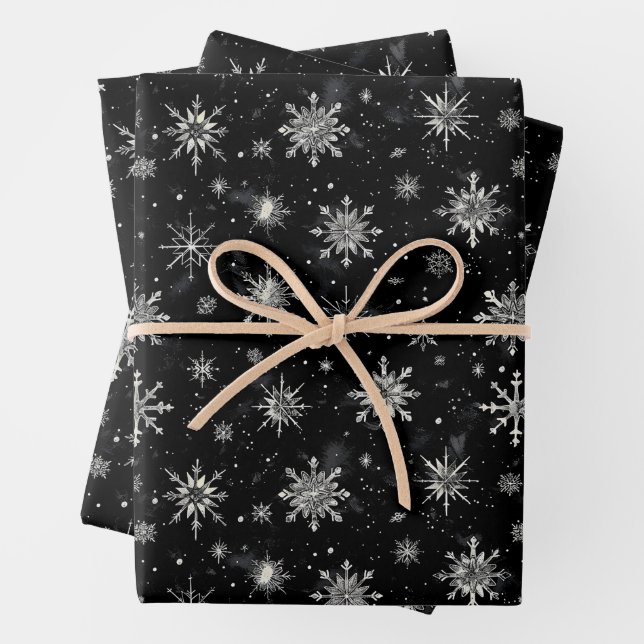 Gothic spooky christmas snowflakes wrapping paper sheets (In situ)