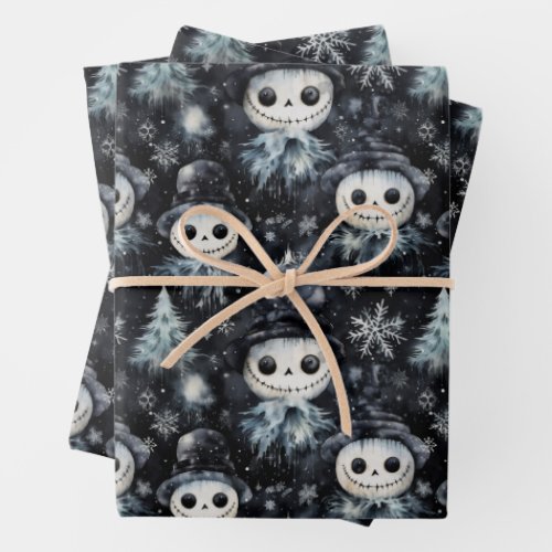 Gothic Spooky Christmas Snowman Wrapping Paper Sheets