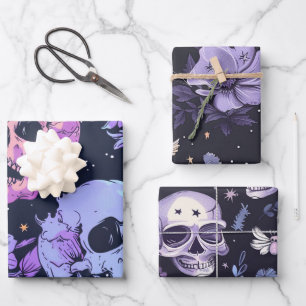 Gothic Spooky Flowers Skull Wrapping Paper Sheets