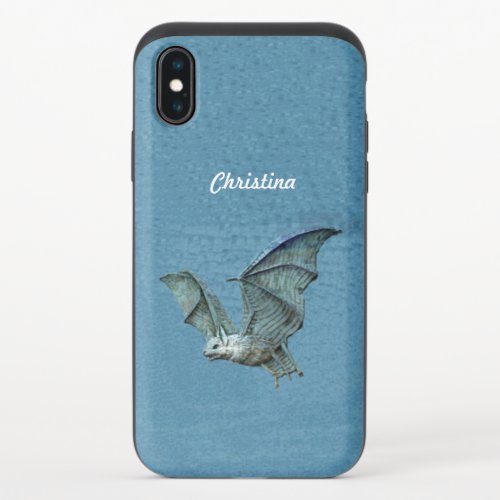 Gothic Spooky Flying Blue Bat White Face  iPhone X Slider Case