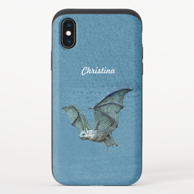 Gothic Spooky Flying Blue Bat White Face  Uncommon iPhone Case (Back)