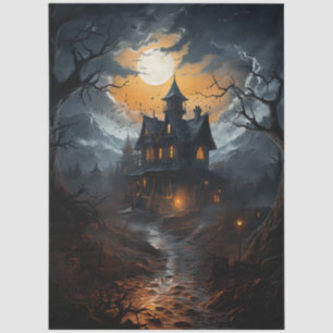 Gothic Spooky Haunted House Full Moon Decoupage Tissue Paper
