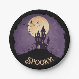 Gothic Spooky Haunted House Halloween Paper Plates