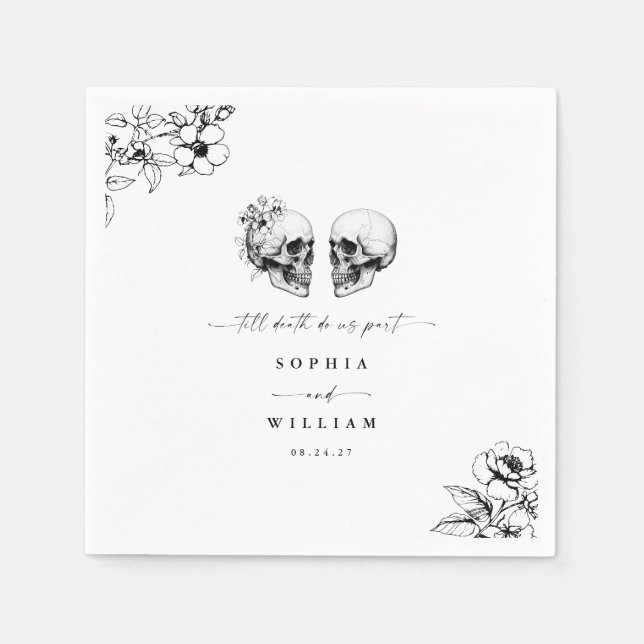 Gothic Spooky Skull Til Death Do Us Part Wedding Napkins (Front)