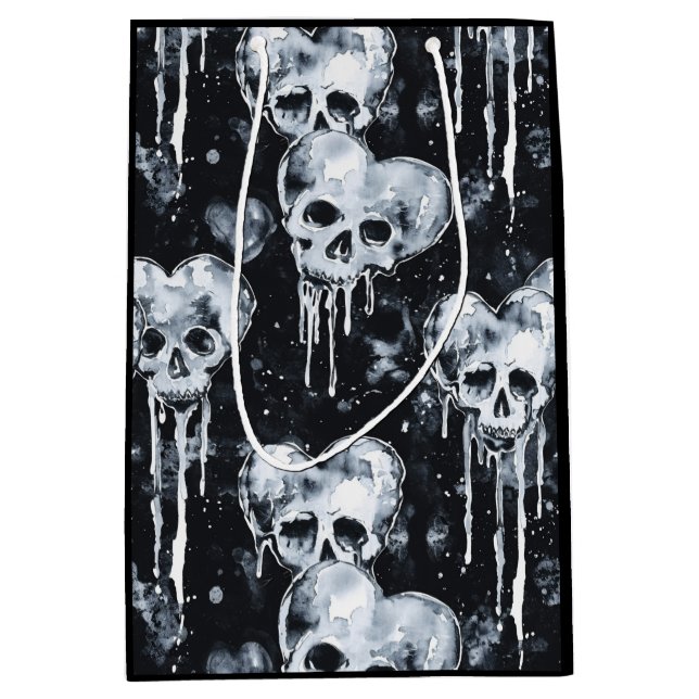 Gothic Spooky Skulls with Hearts Medium Gift Bag (Front)