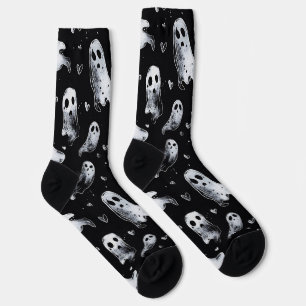 Gothic Spooky Valentine Ghosts with Hearts Socks