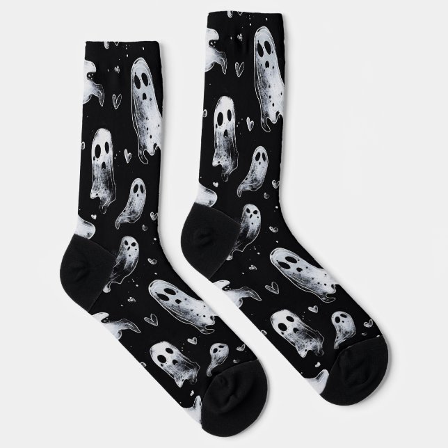 Gothic Spooky Valentine Ghosts with Hearts Socks (Right)