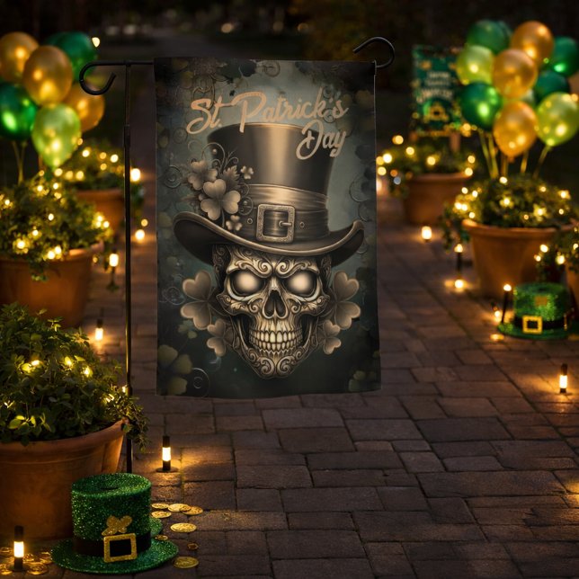 Gothic St. Patrick’s Day Skull and Shamrock Garden Flag (Creator Uploaded)