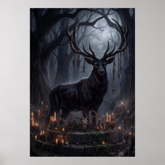 Gothic Stag Dark Forest Art Print
