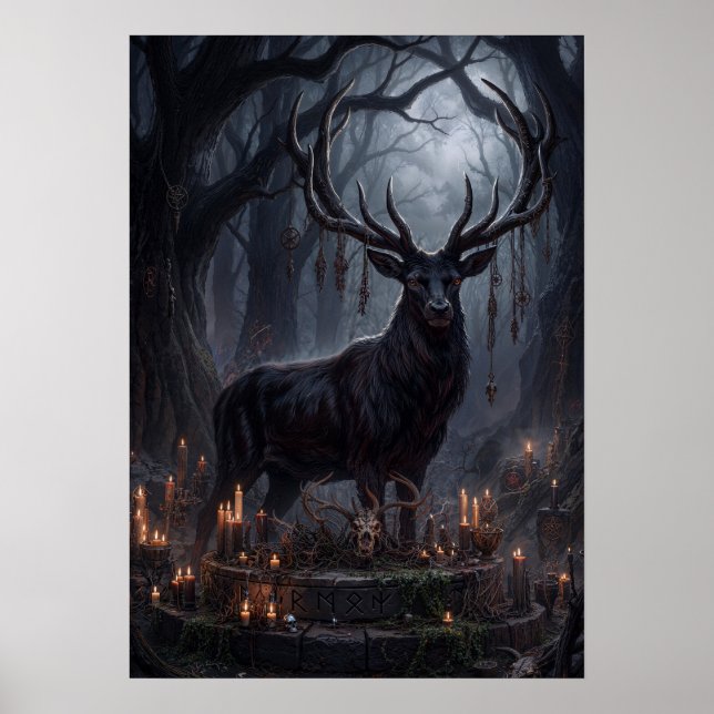 Gothic Stag Dark Forest Art Print (Front)
