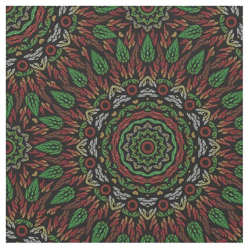 Gothic Stained Glass Leaves Mandala Pattern  Fabric