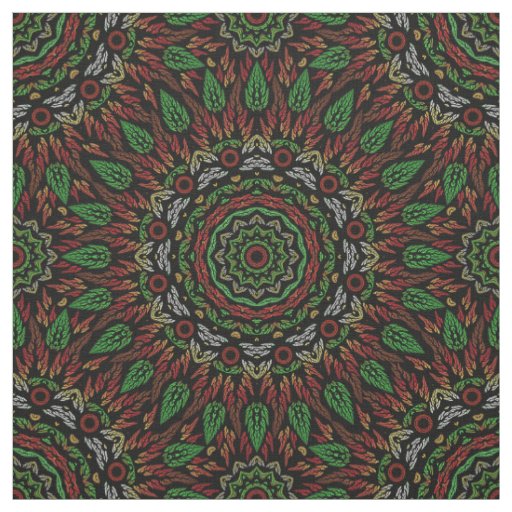 Gothic Stained Glass Leaves Mandala Pattern Fabric