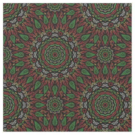 Gothic Stained Glass Leaves Mandala Pattern Fabric
