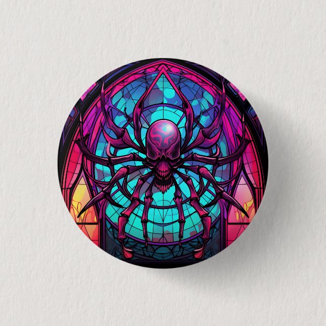 Gothic Stained Glass Skull Spider Button (Front)