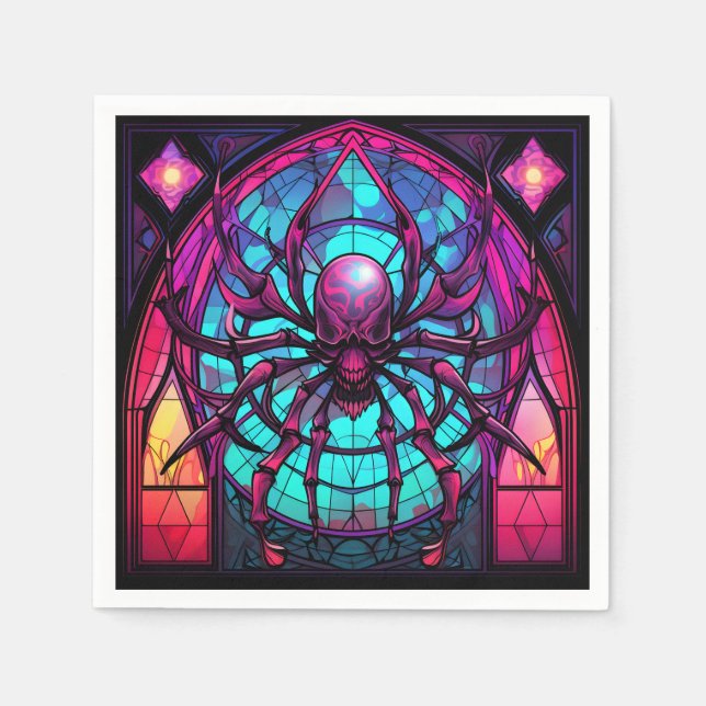 Gothic Stained Glass Skull Spider Napkins (Front)