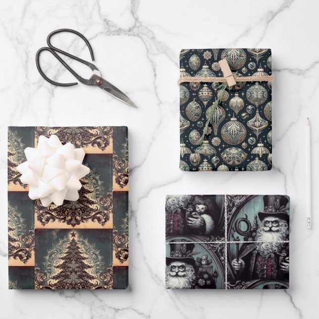 Gothic Steampunk Christmas Wrapping Paper Sheets (Front)