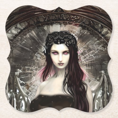 Gothic Steampunk Fallen Angel AI Art Paper Coaster
