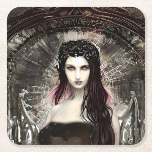Gothic Steampunk Fallen Angel AI Art Square Paper Coaster