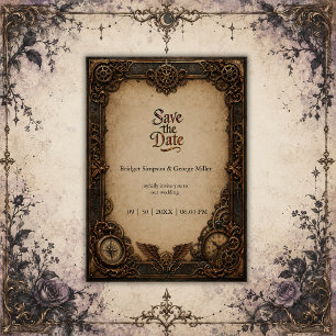 Gothic Steampunk Gear Clock Wedding Invitation