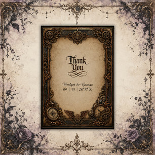 Gothic Steampunk Gear Clock Wedding  Thank You Card
