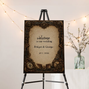 Gothic Steampunk Gear Clock Wedding welcome Foam Board