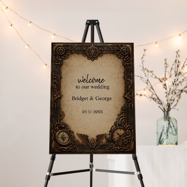 Gothic Steampunk Gear Clock Wedding welcome Foam Board (In Situ (Stand))