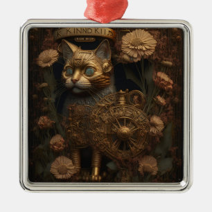 Gothic Steampunk Gold Cat Metal Ornament