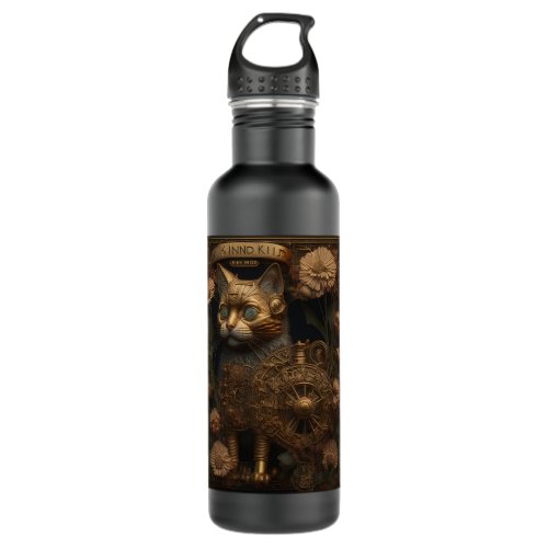Gothic Steampunk Gold Cat Stainless Steel Water Bottle