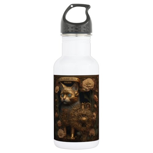 Gothic Steampunk Gold Cat Stainless Steel Water Bottle