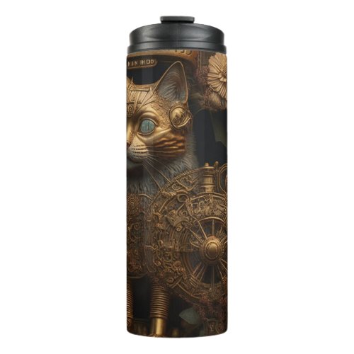 Gothic Steampunk Gold Cat Thermal Tumbler